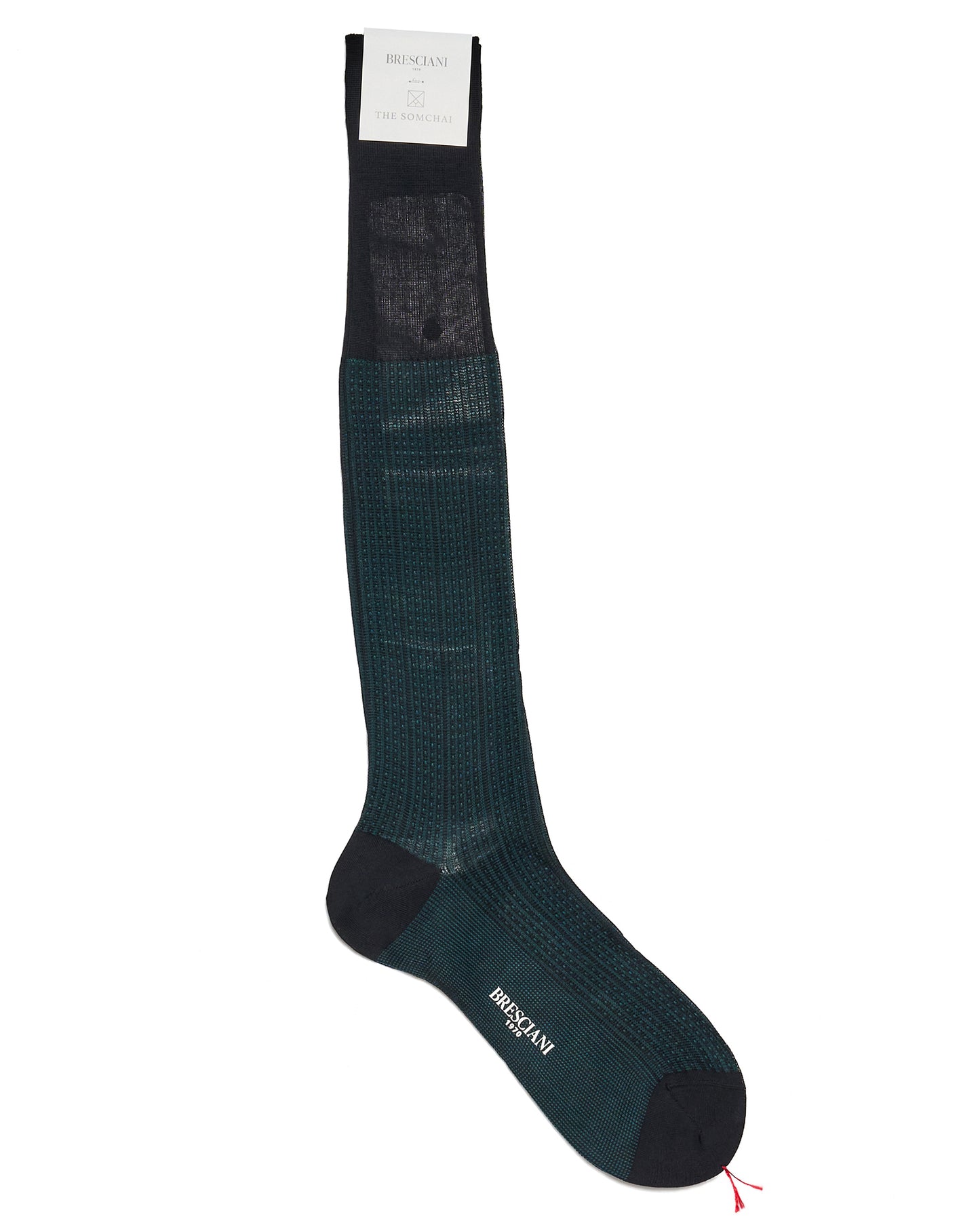 Knee length socks - Ribbed dot cotton - Blue Pavone