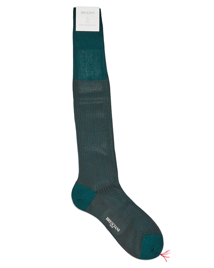 Knee length socks - Ribbed dot cotton - Pavone Moka