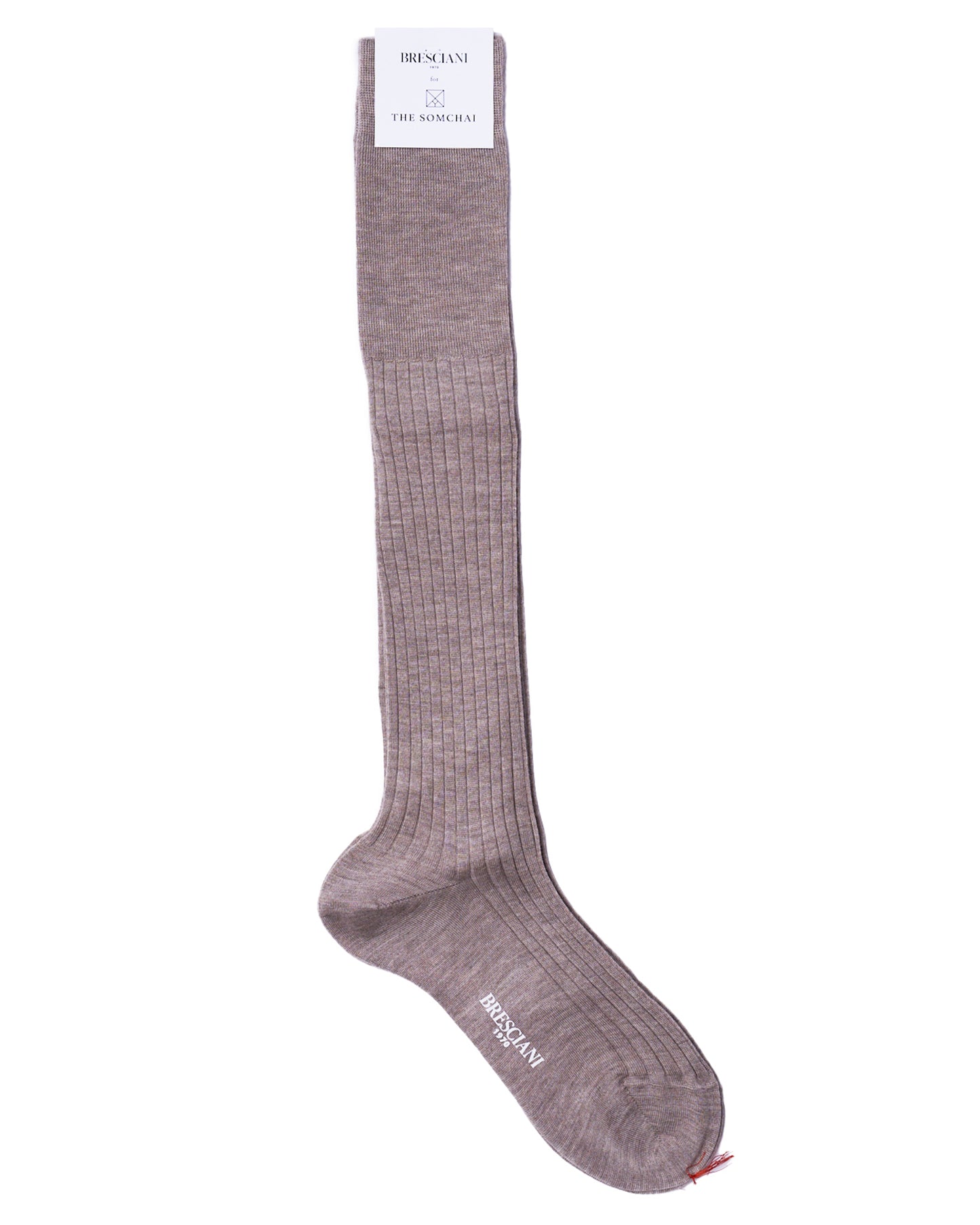 Knee length socks - Ribbed cashmere  - Taupe
