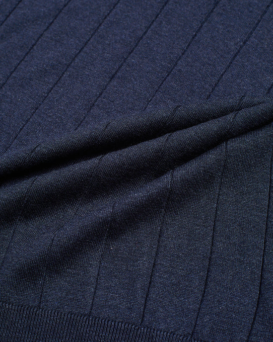 Knitted ribbed silk polo - Navy blue and Brown