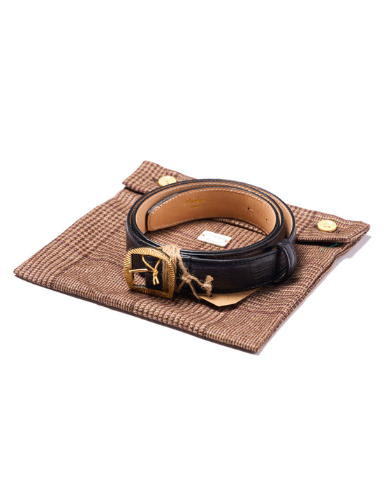 Belt - Black crocodile - Gold buckle