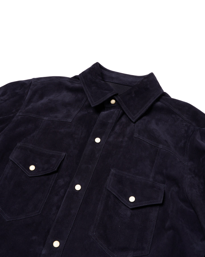 Suede leather western overshirt - Midnight blue