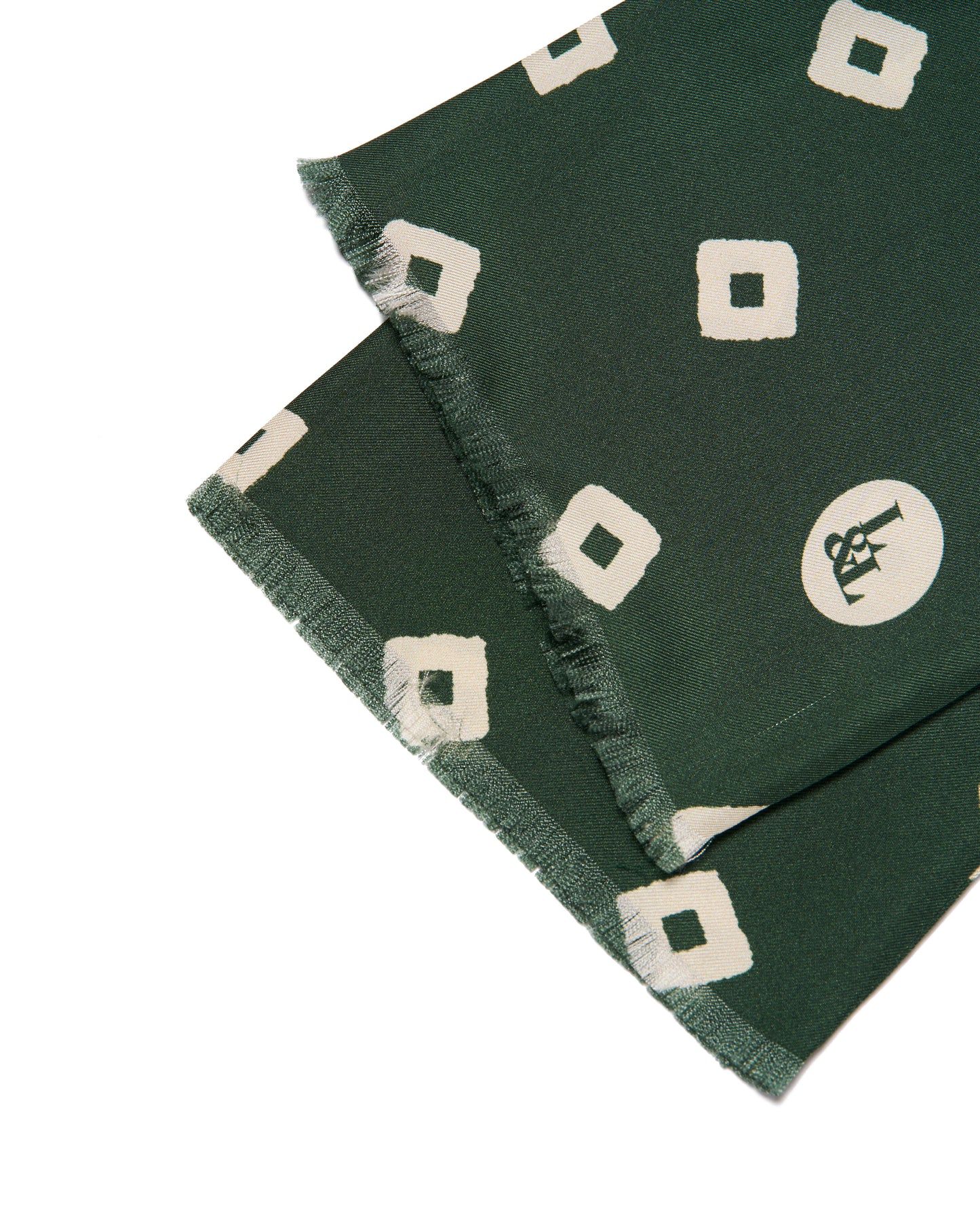 Scarf - silk - Green with off-white square motif