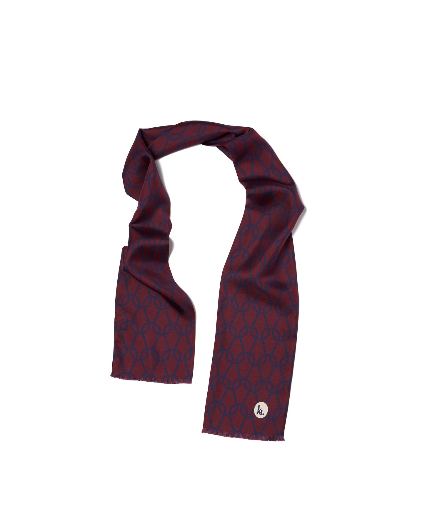 Scarf - silk - Burgundy with blue spring pattern