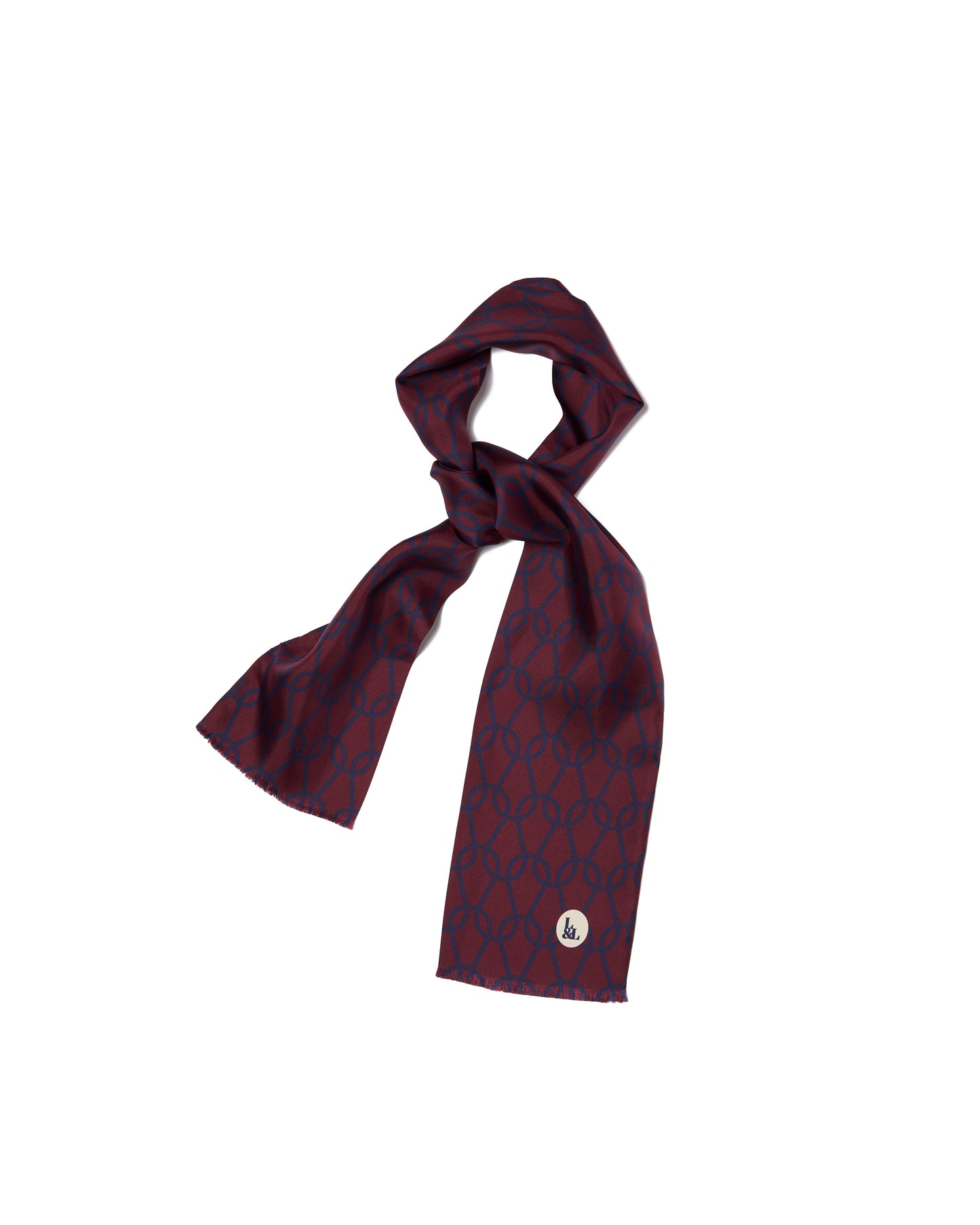 Scarf - silk - Burgundy with blue spring pattern