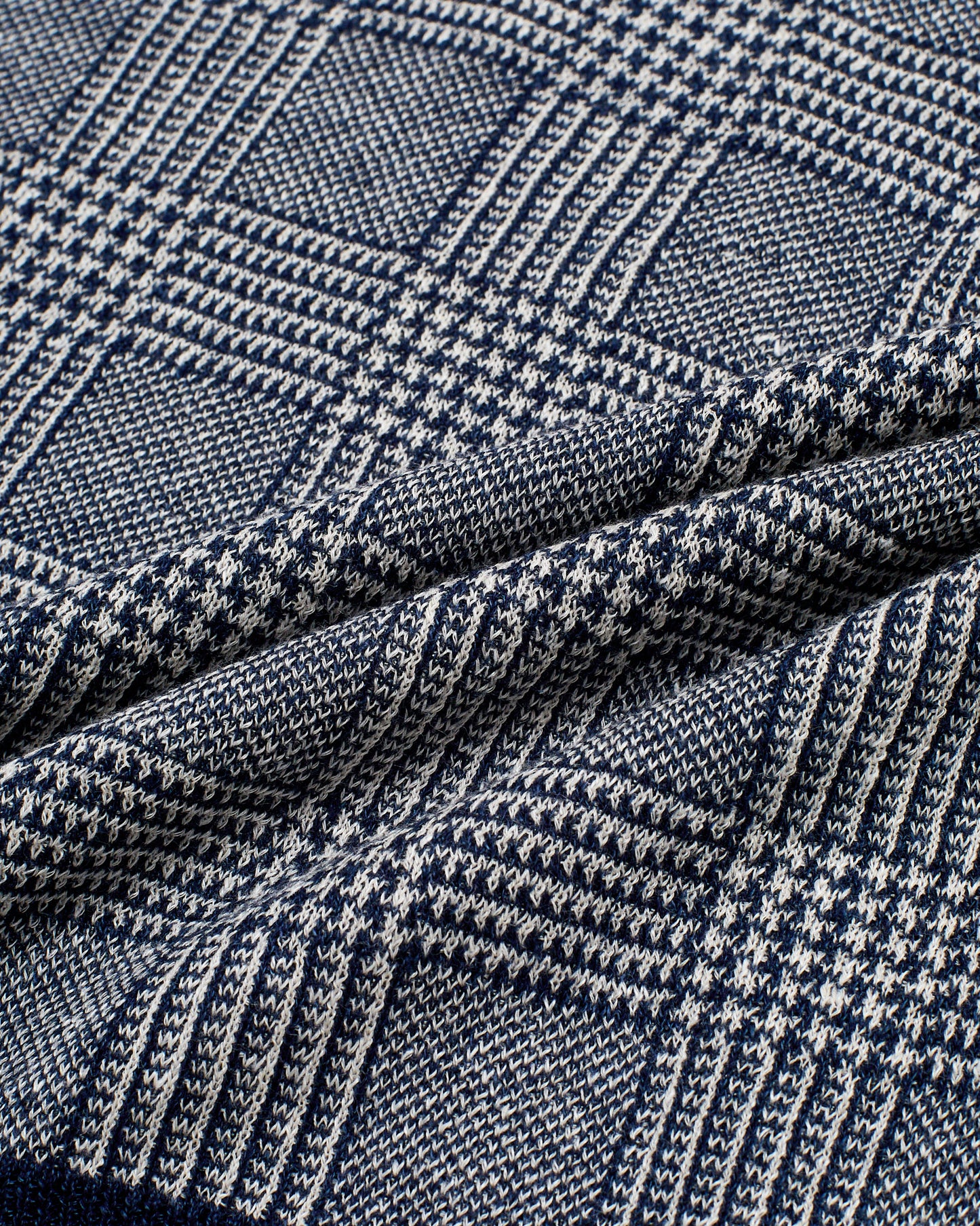 Knitted linen and silk polo - Glen plaid Navy/white