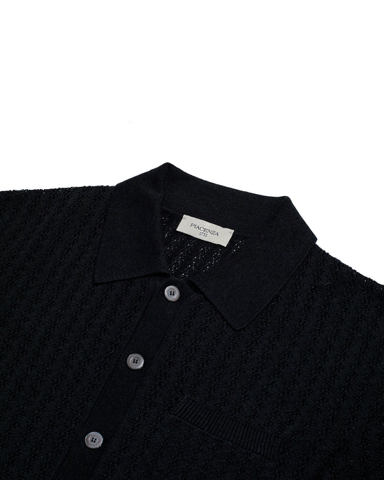 Knitted shirt cable rib stitch - Nero - silk/linen