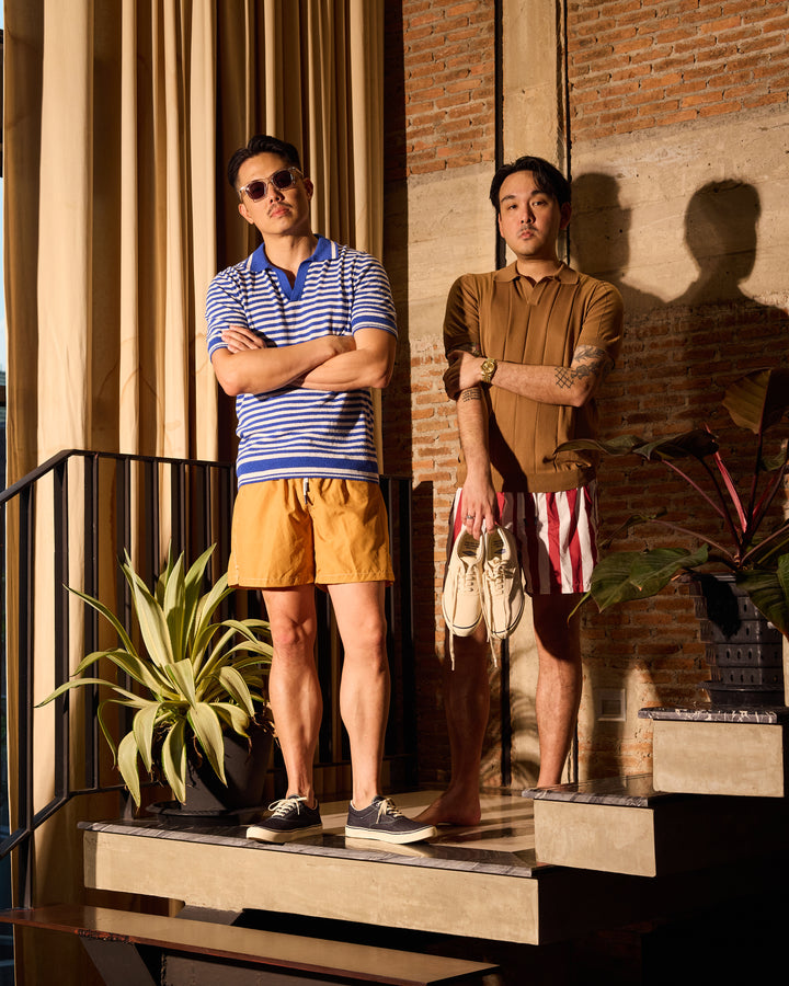 Terry cloth narrow stripe polo - Blue and white