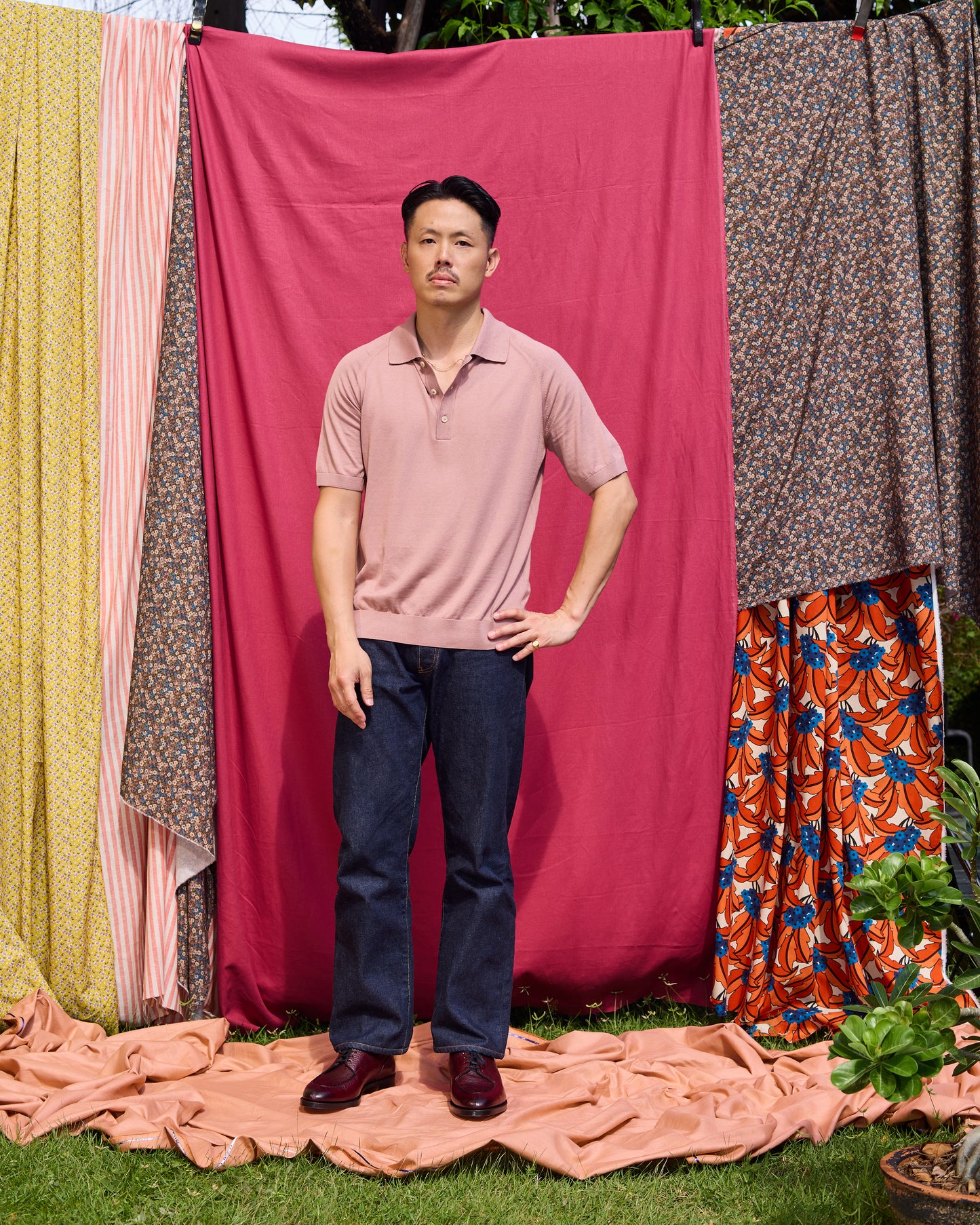 Knitted raglan sleeve polo - Aged Copper - silk and cotton