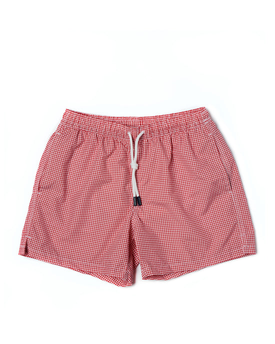 Printed square motif swim shorts - Red