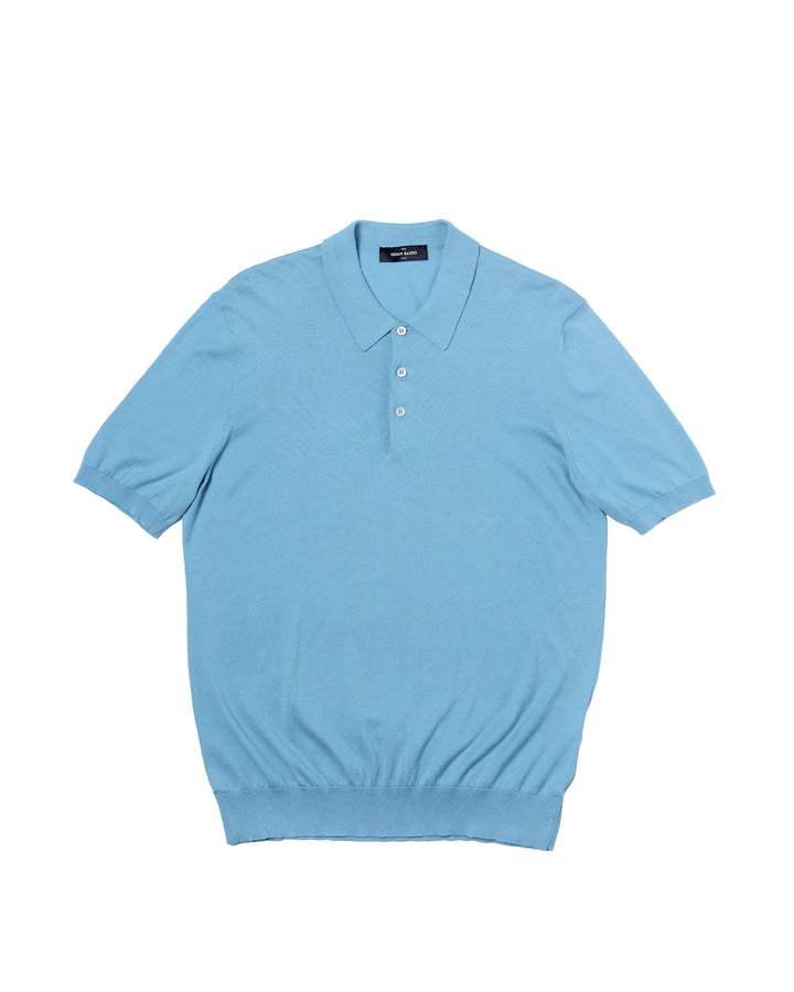 Knitted Suvin cotton polo - Sky blue