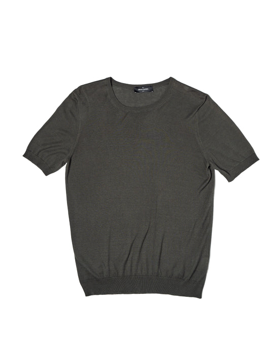 Knitted silk crewneck t-shirt - Military green