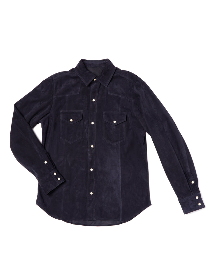 Suede leather western overshirt - Midnight blue