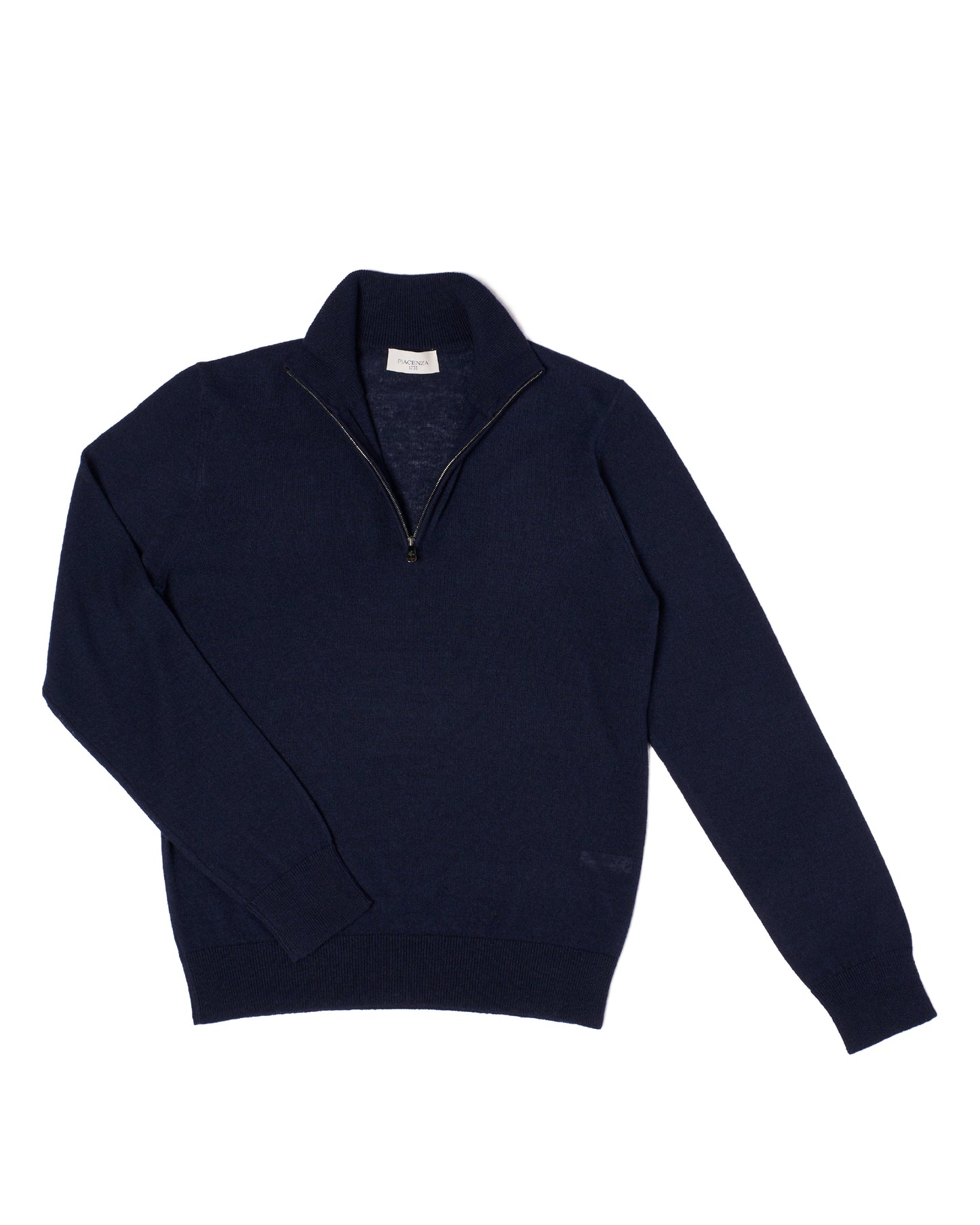 Knitted mock with zipper sweater - Navy blue - silk and cashmere