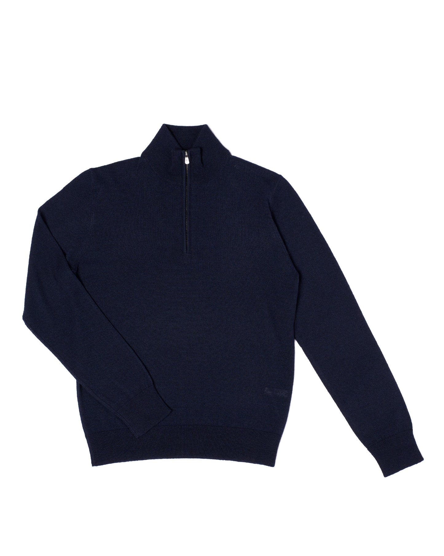 Knitted mock with zipper sweater - Navy blue - silk and cashmere