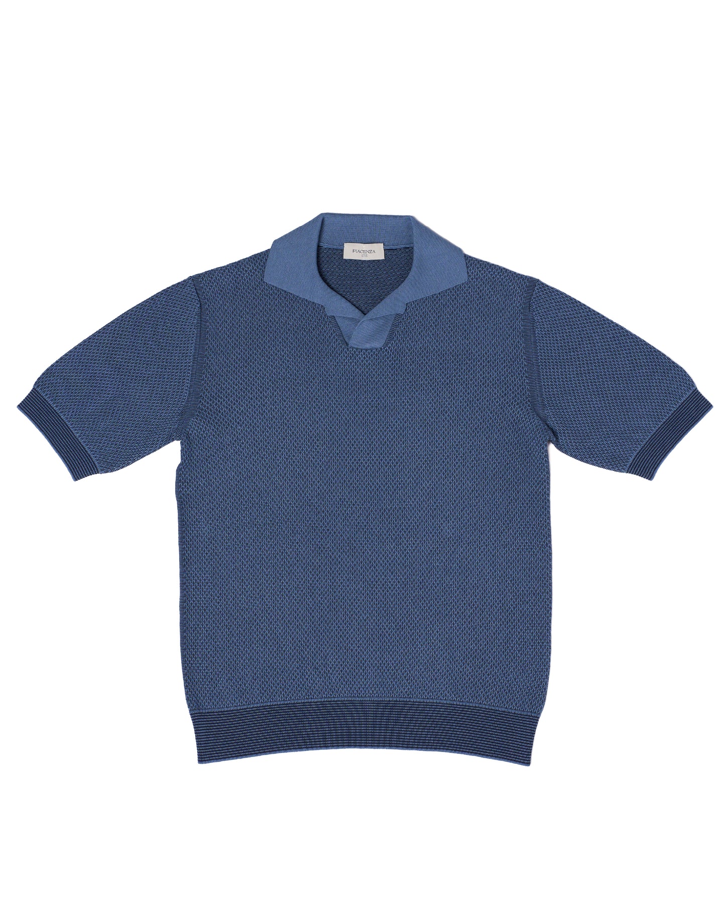 Knitted sailor polo two tone - Navy blue and light blue - silk and cotton