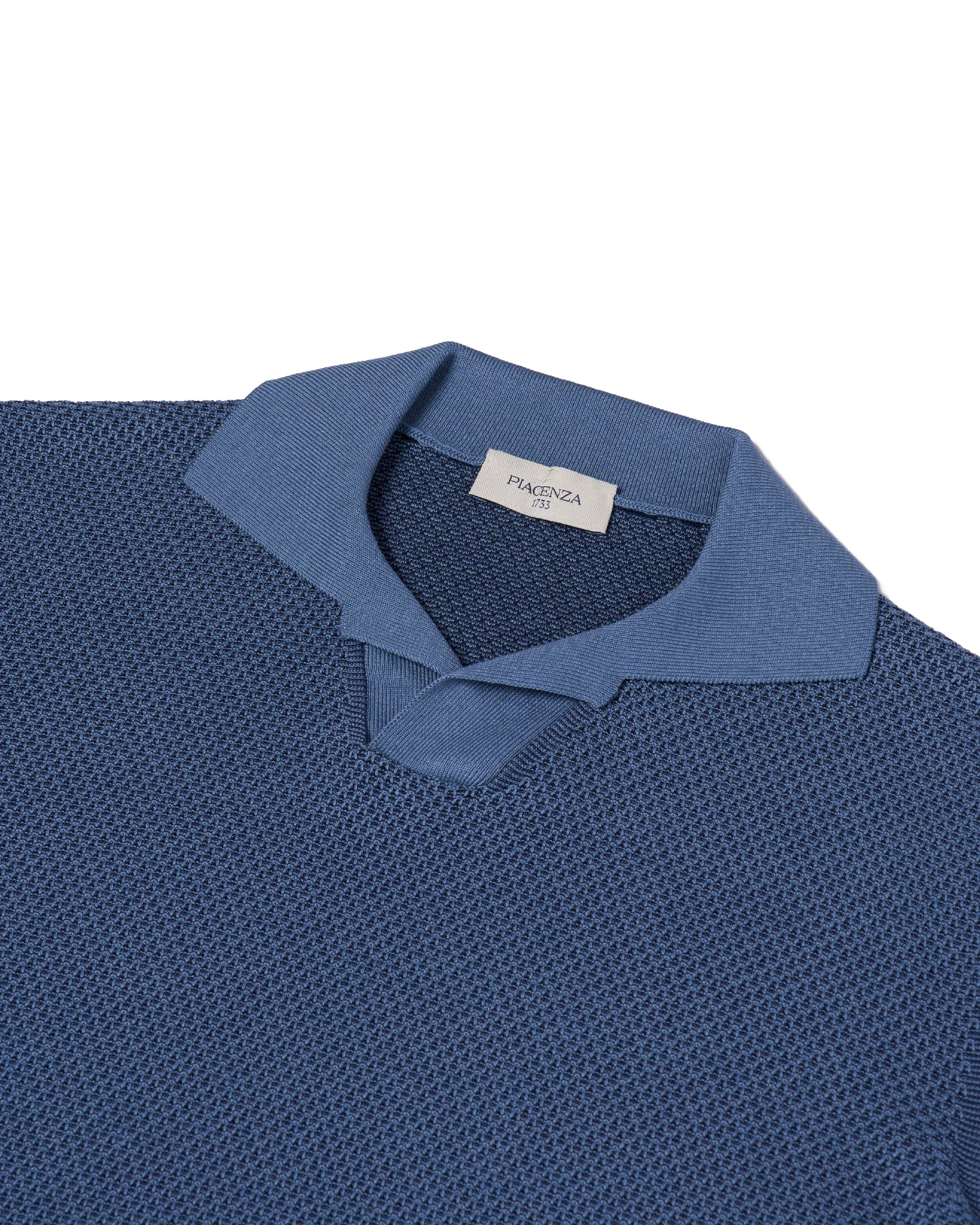 Knitted sailor polo two tone  - Navy blue and light blue - silk and cotton