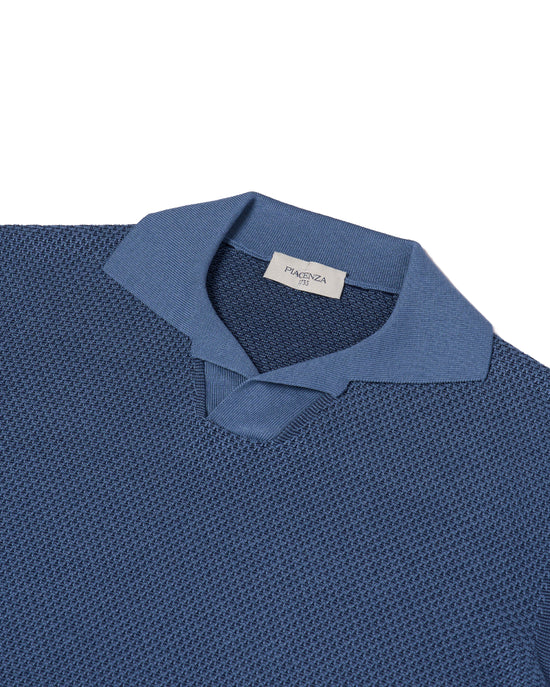 Knitted sailor polo two tone  - Navy blue and light blue - silk and cotton