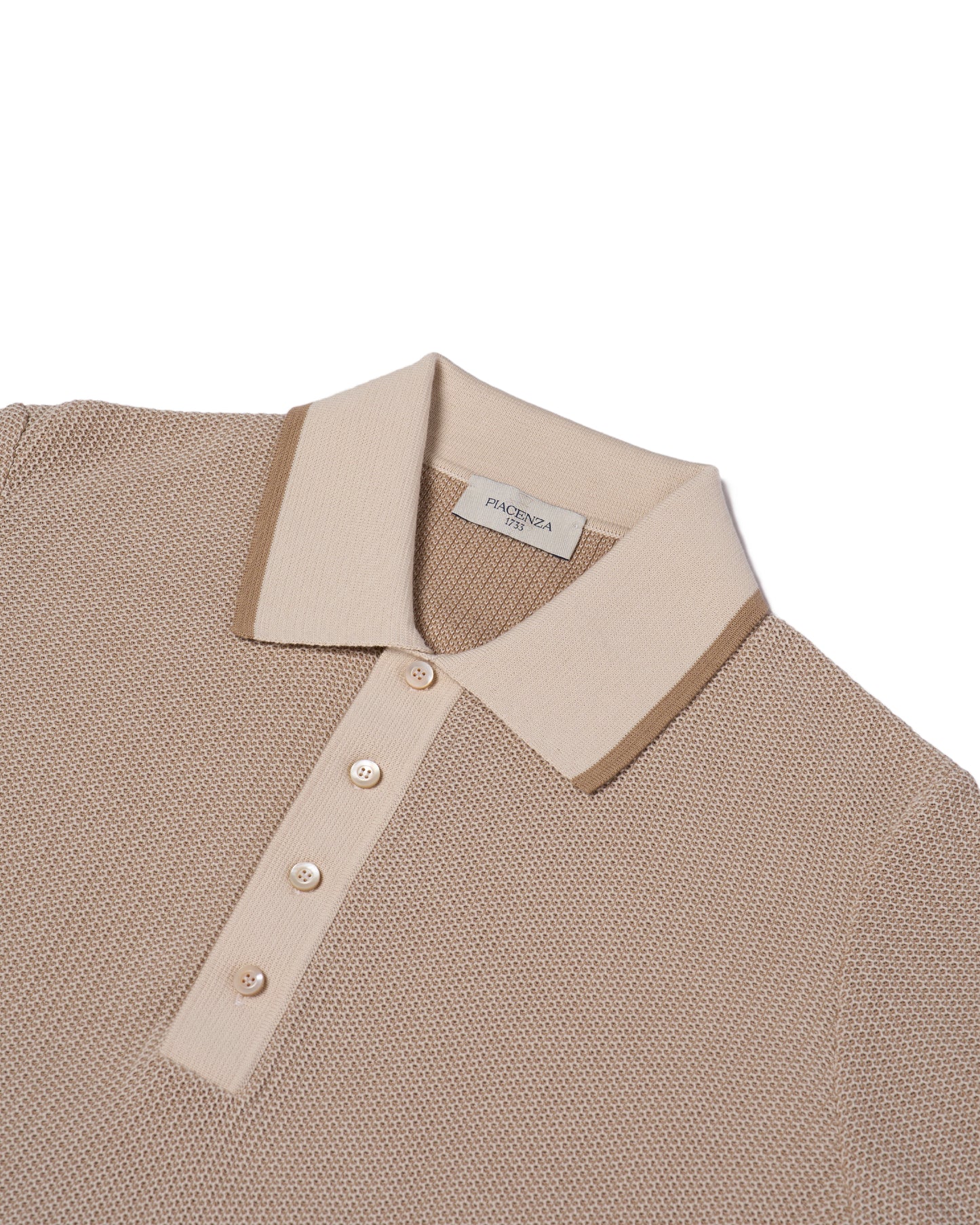 Knitted polo two tone spinet stitch - Brown and beige - cotton