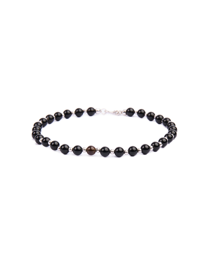 18K White gold beads with onyx beads bracelet
