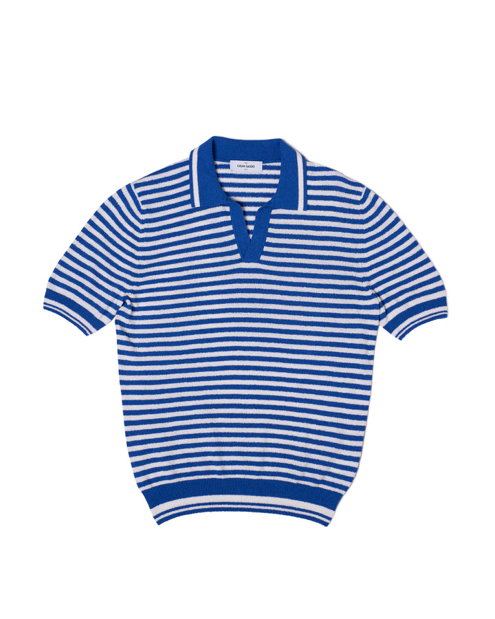 Terry cloth narrow stripe polo - Blue and white