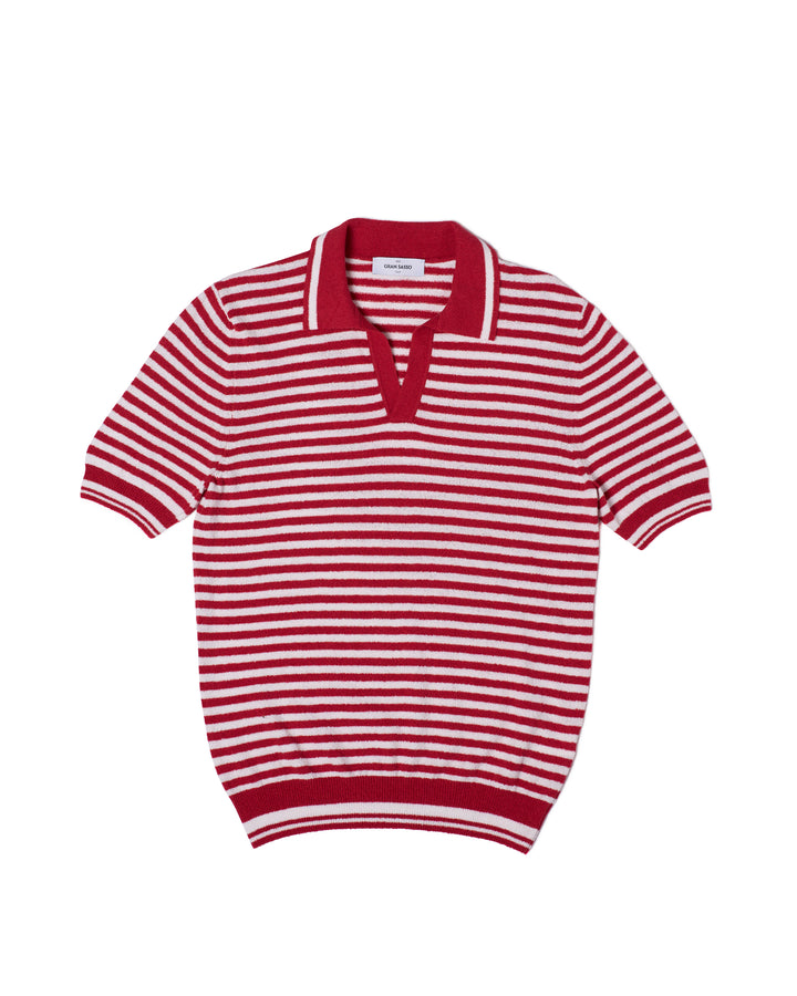 Terry cloth narrow stripe polo - Red and white