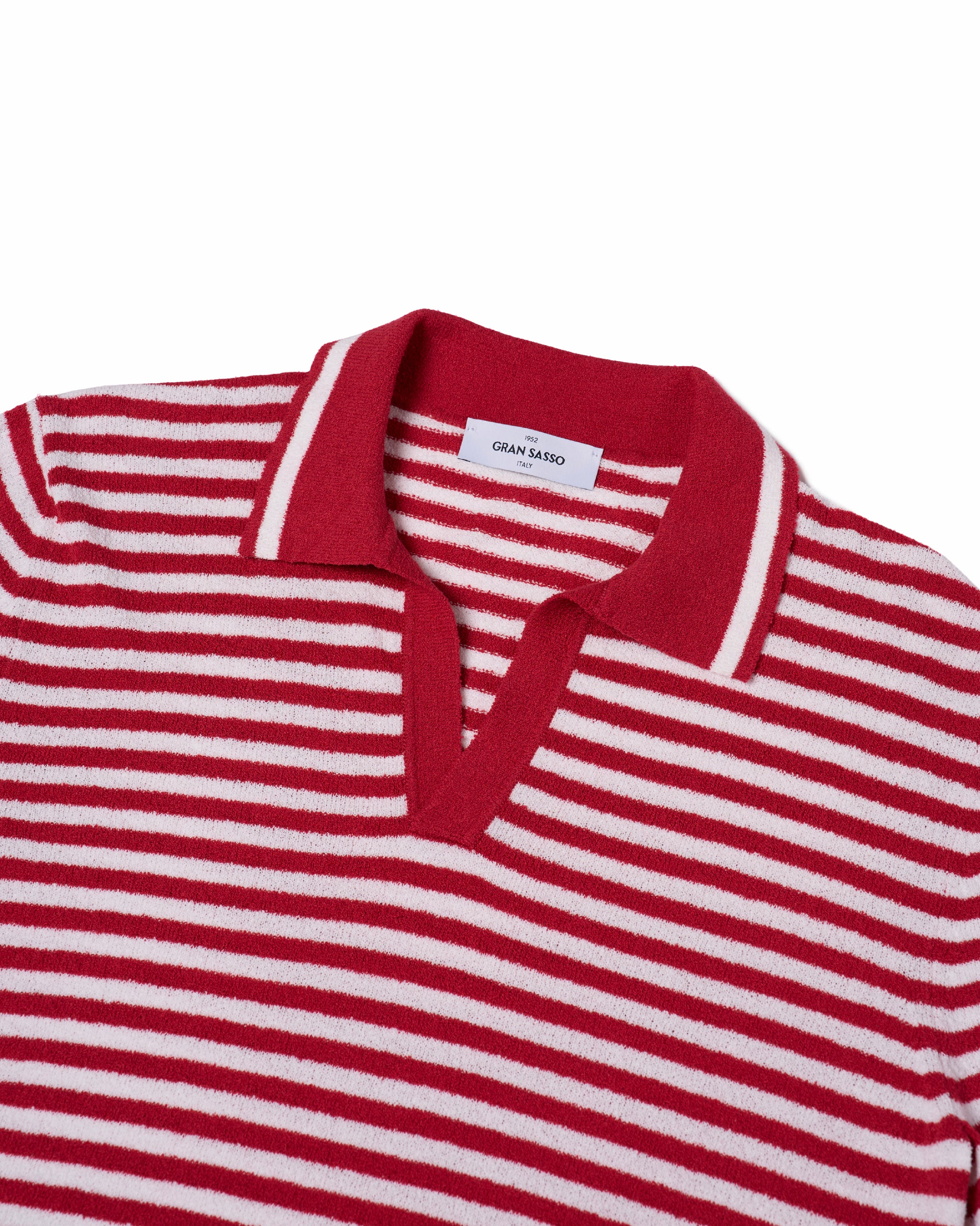 Terry cloth narrow stripe polo - Red and white