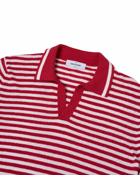 Terry cloth narrow stripe polo - Red and white