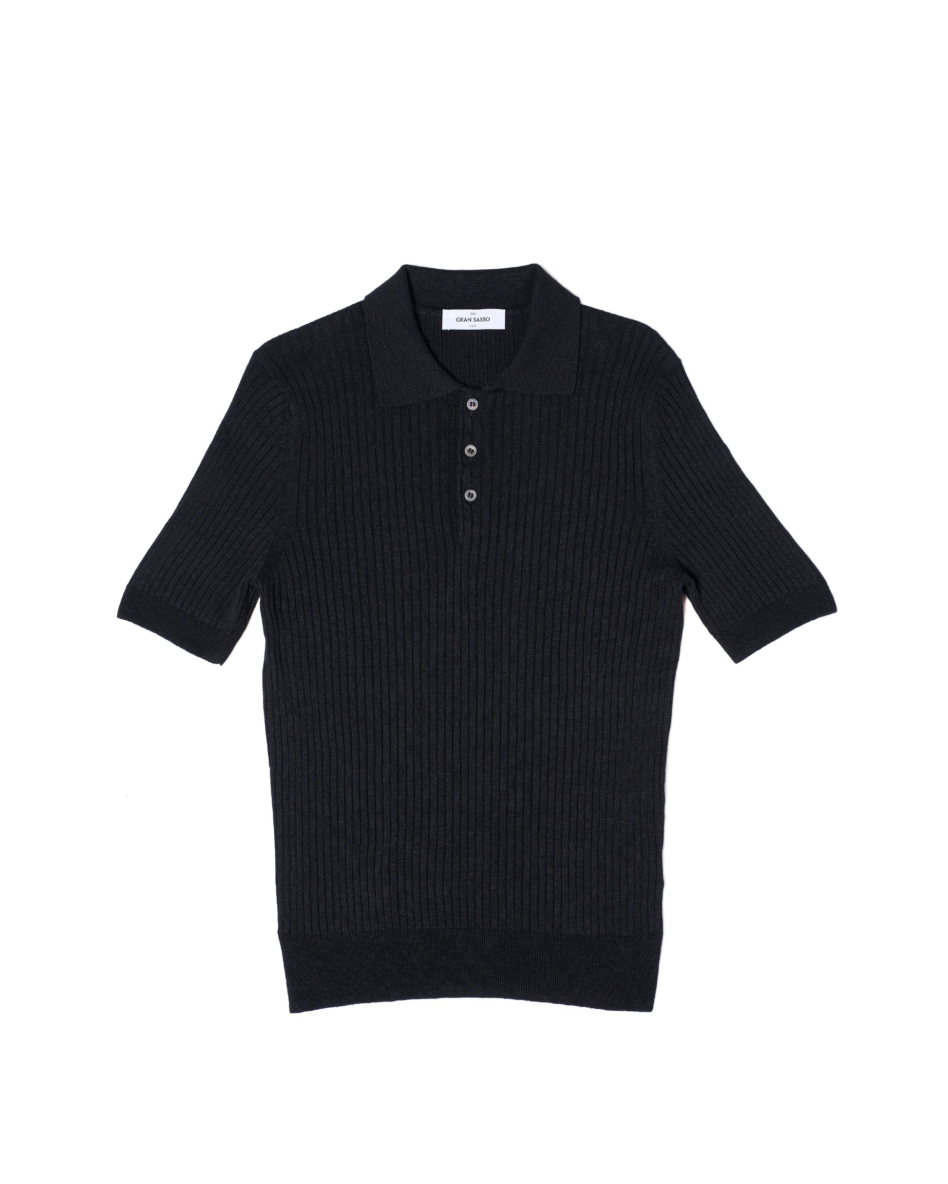 Knitted ribbed linen and cotton polo - Black