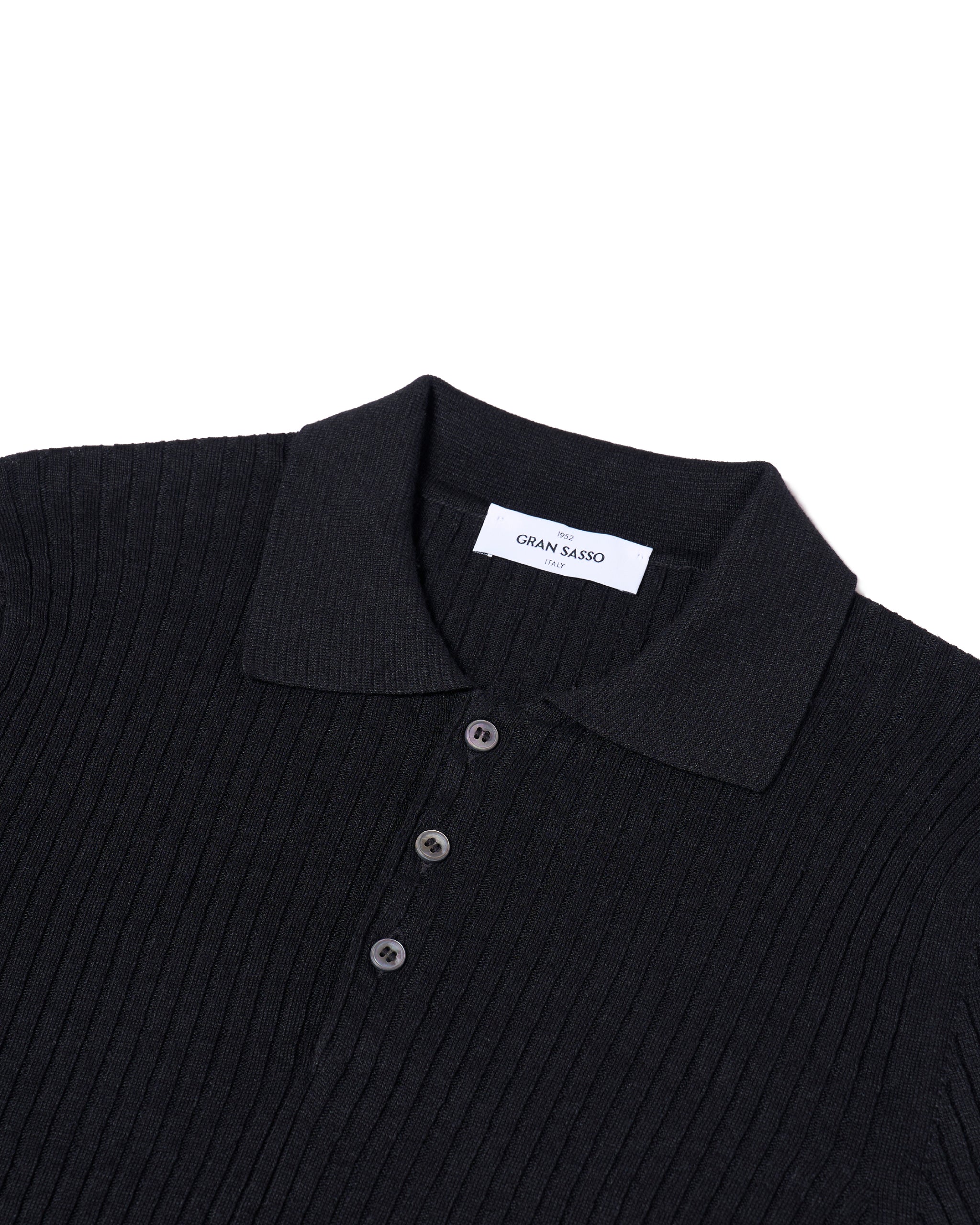 Knitted ribbed linen and cotton polo - Black