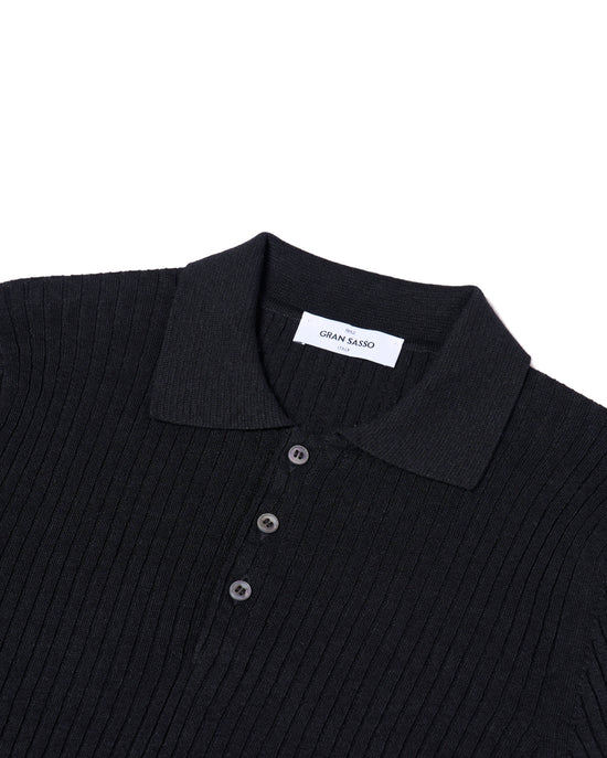 Knitted ribbed linen and cotton polo - Black