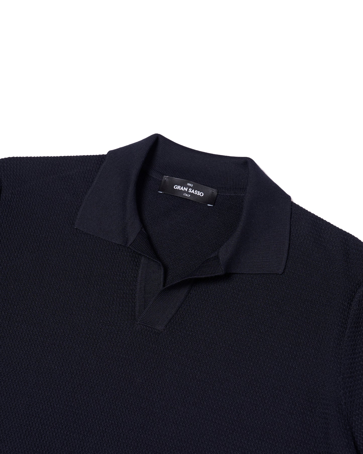 Knitted zigzag silk and cotton polo - Navy blue