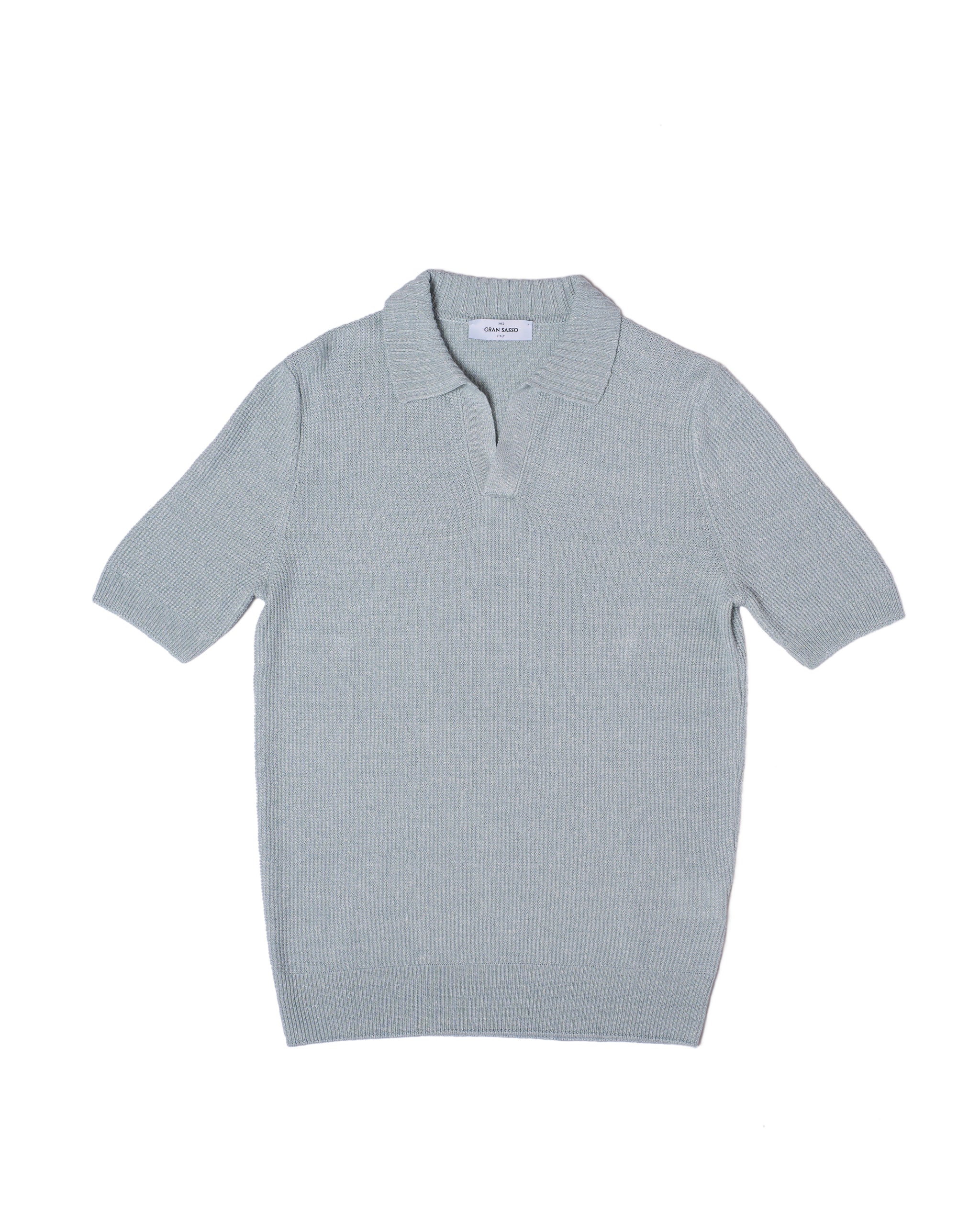 Knitted rice stitch linen and cotton skipper polo - Ice blue