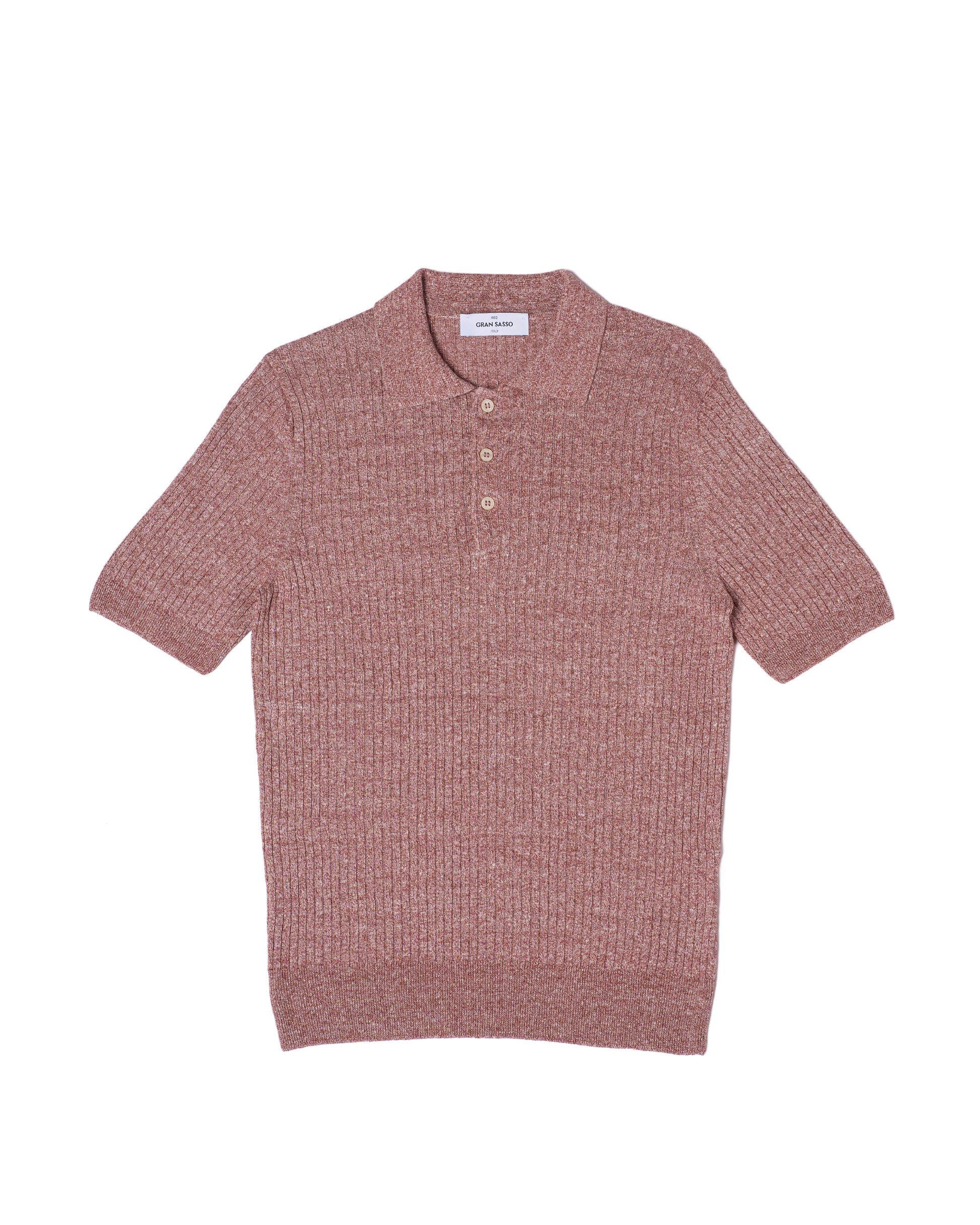 Knitted ribbed linen and cotton polo - Melange red