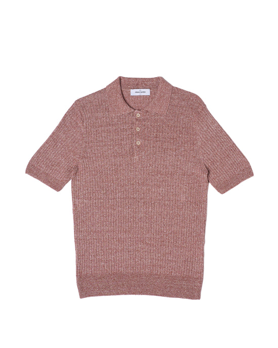 Knitted ribbed linen and cotton polo - Melange red