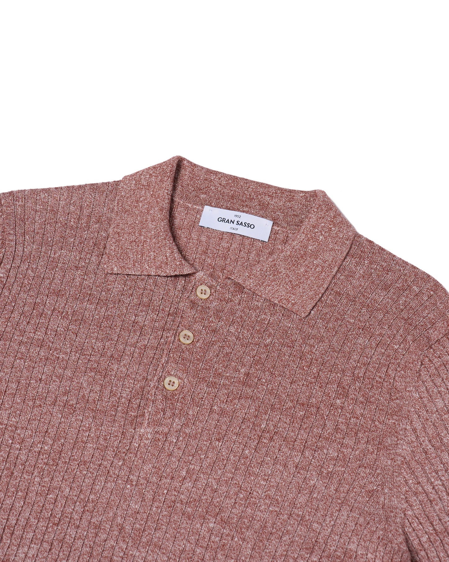 Knitted ribbed linen and cotton polo - Melange red