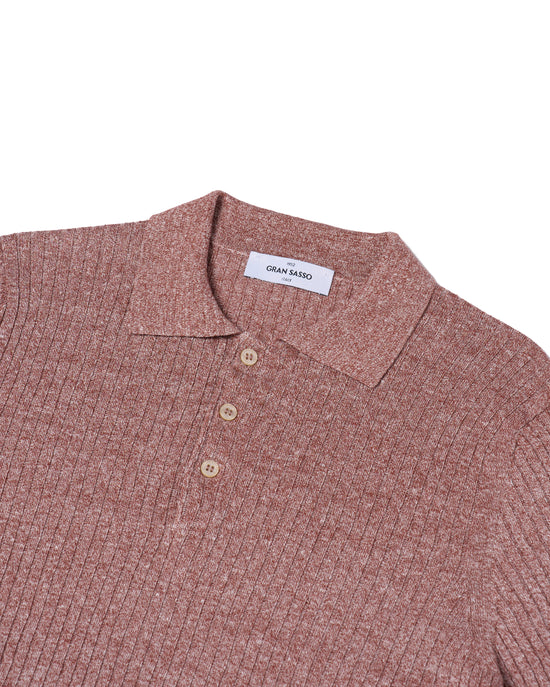 Knitted ribbed linen and cotton polo - Melange red