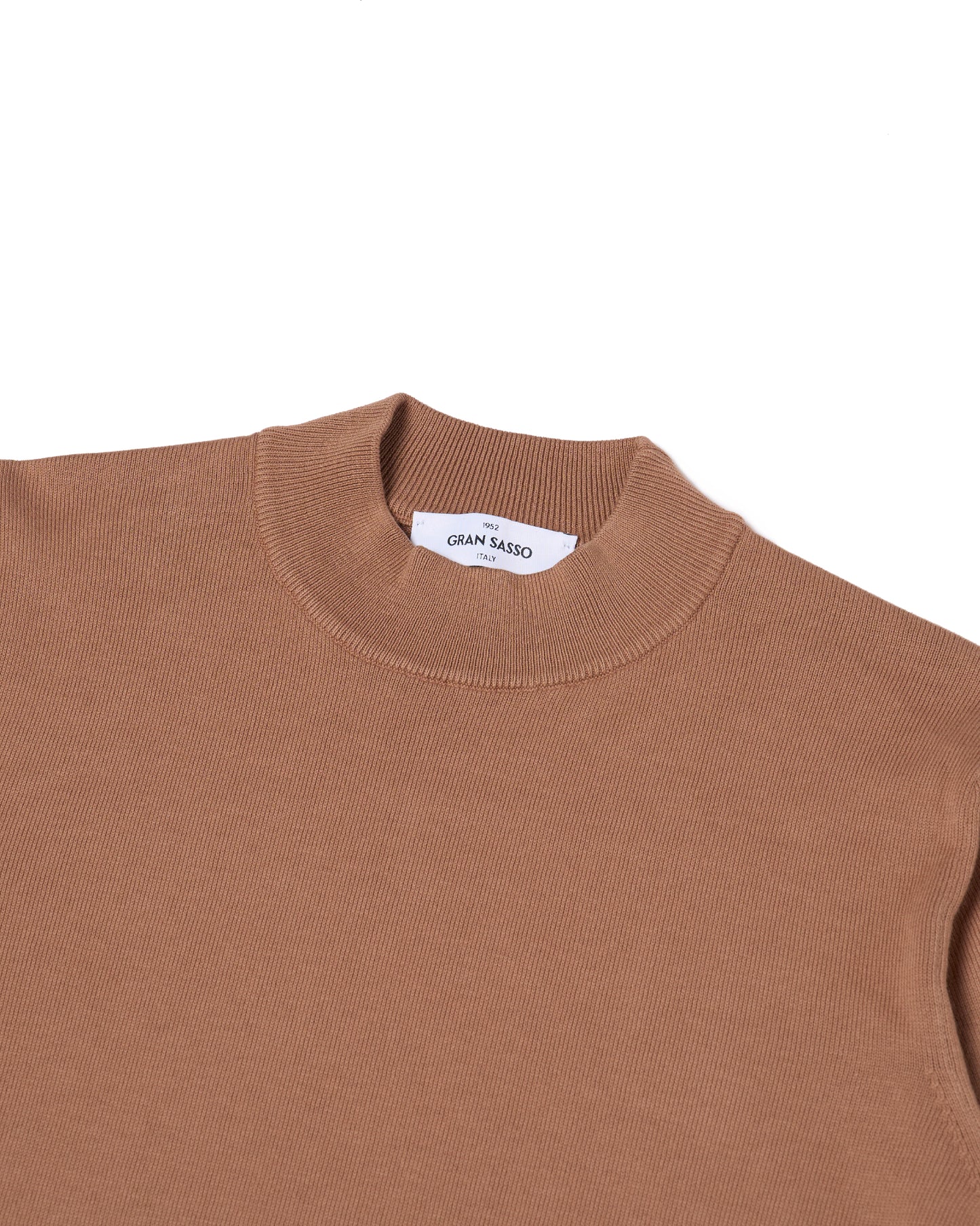 Knitted mock neck cotton sweater - Taupe