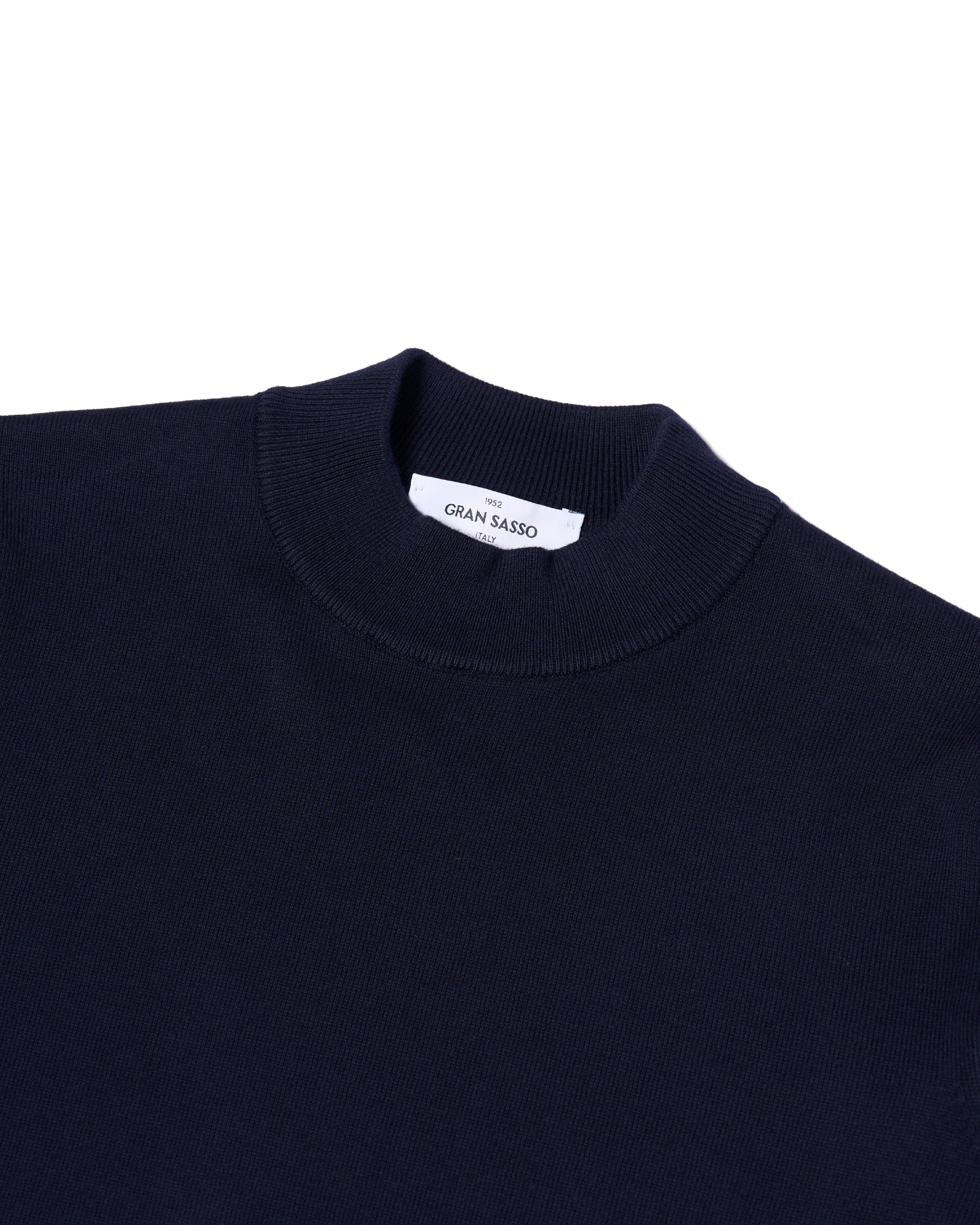 Knitted mock neck cotton sweater - Navy blue
