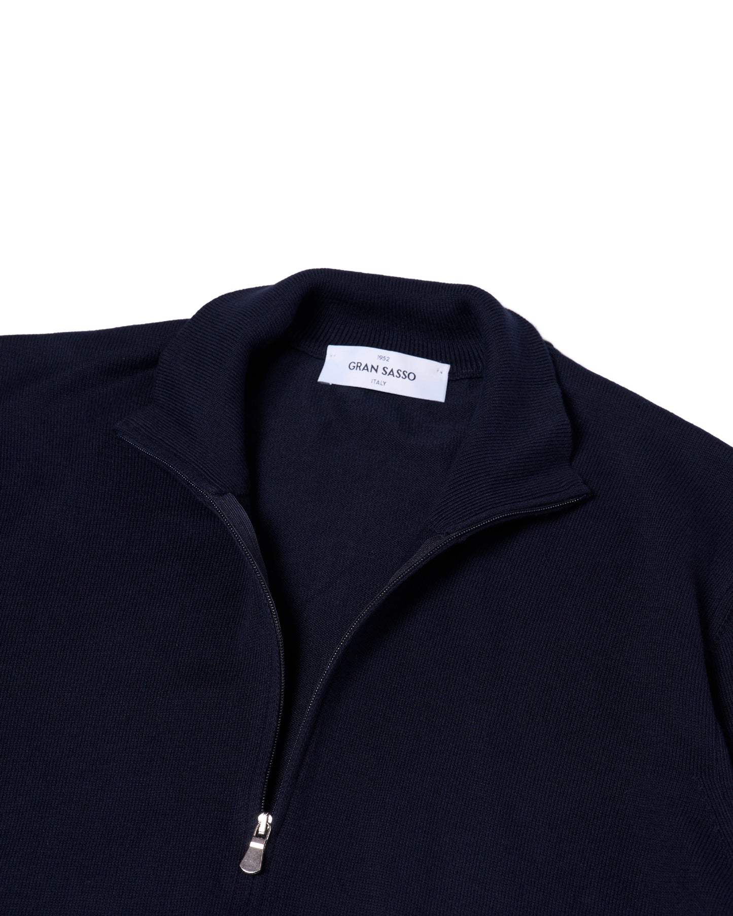 Knitted mock neck with zip cotton sweater - Navy blue