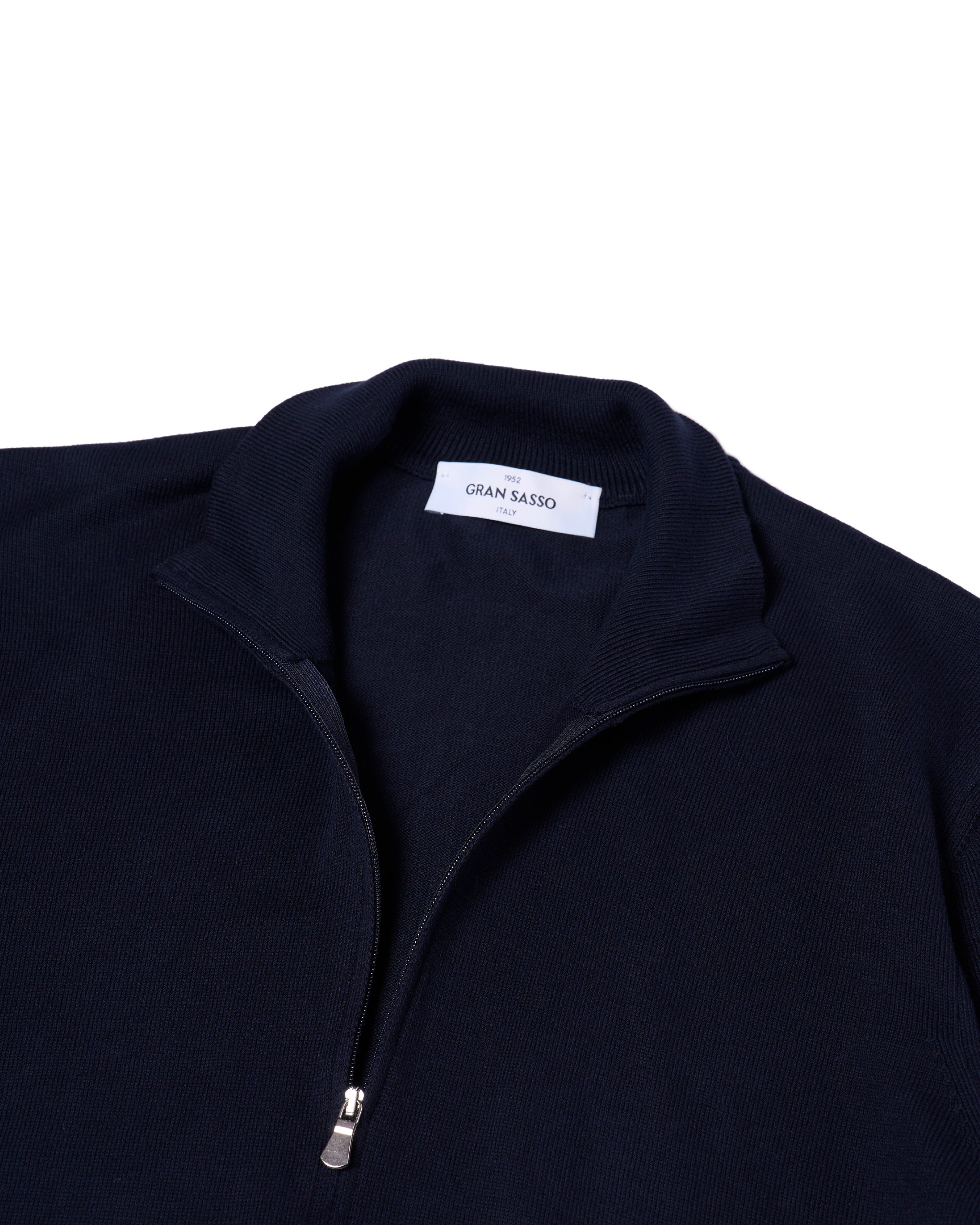 Knitted mock neck with zip cotton sweater - Navy blue