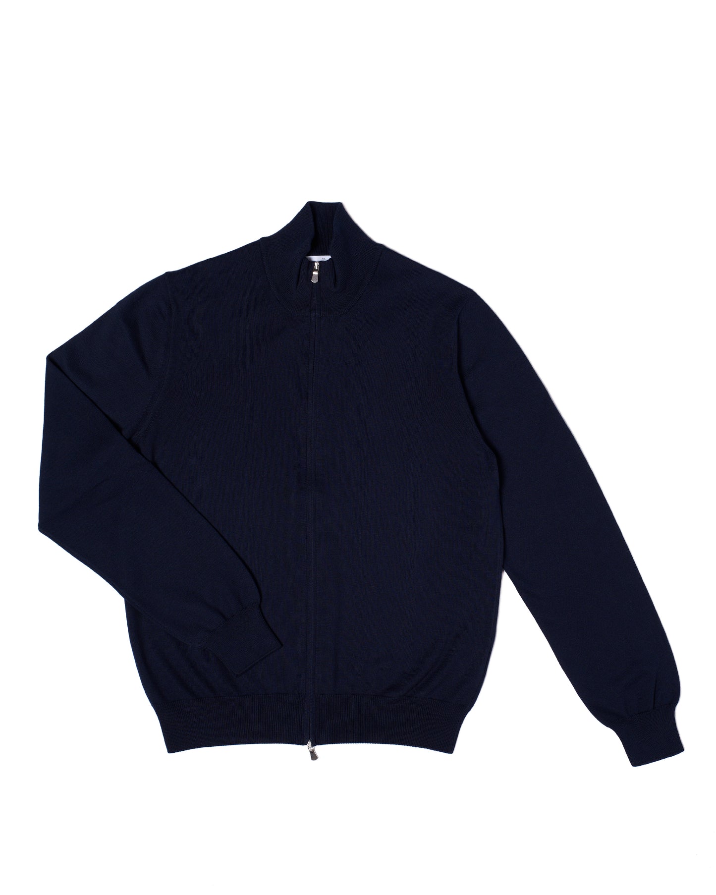 Knitted mock neck with zip cotton sweater - Navy blue