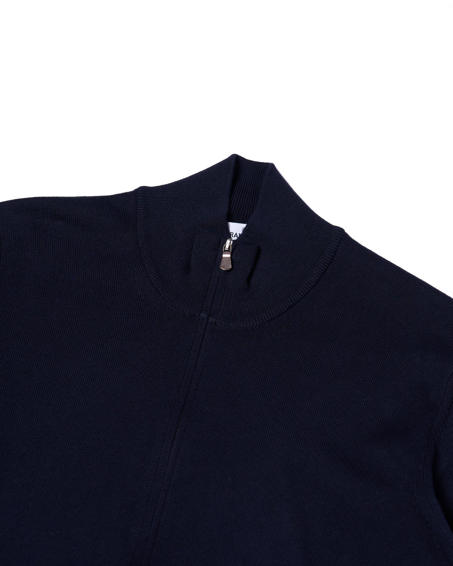 Knitted mock neck with zip cotton sweater - Navy blue