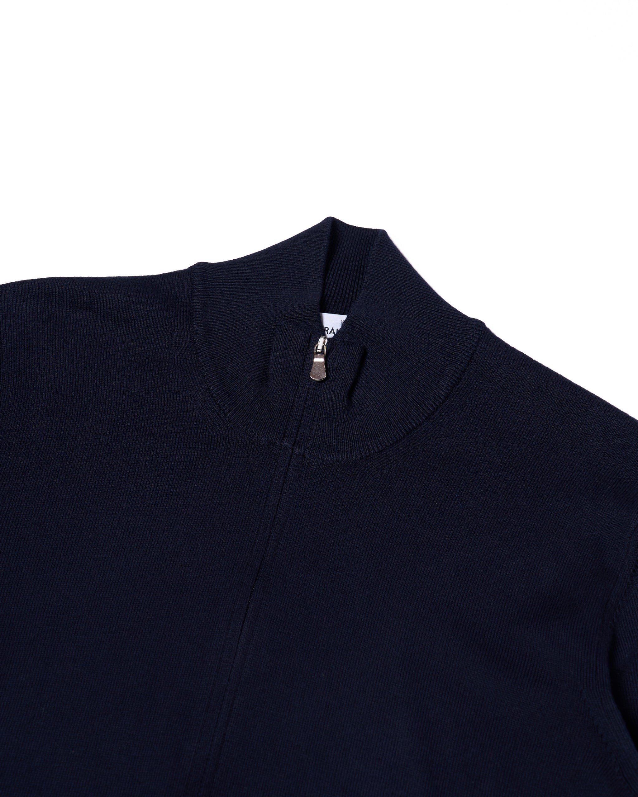 Knitted mock neck with zip cotton sweater - Navy blue