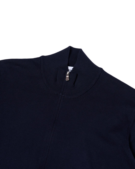 Knitted mock neck with zip cotton sweater - Navy blue