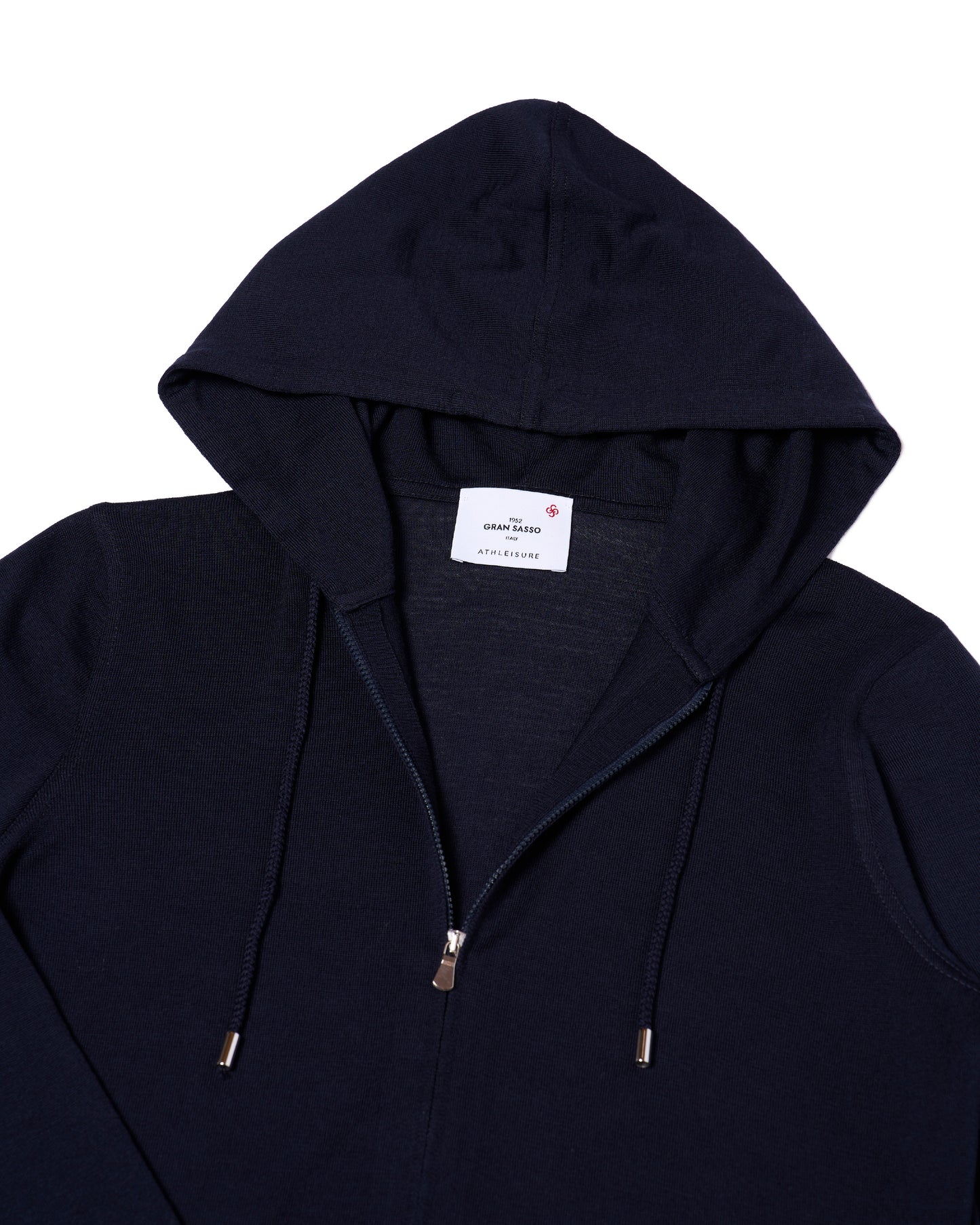 Knitted wool hoodie with zip - Navy blue
