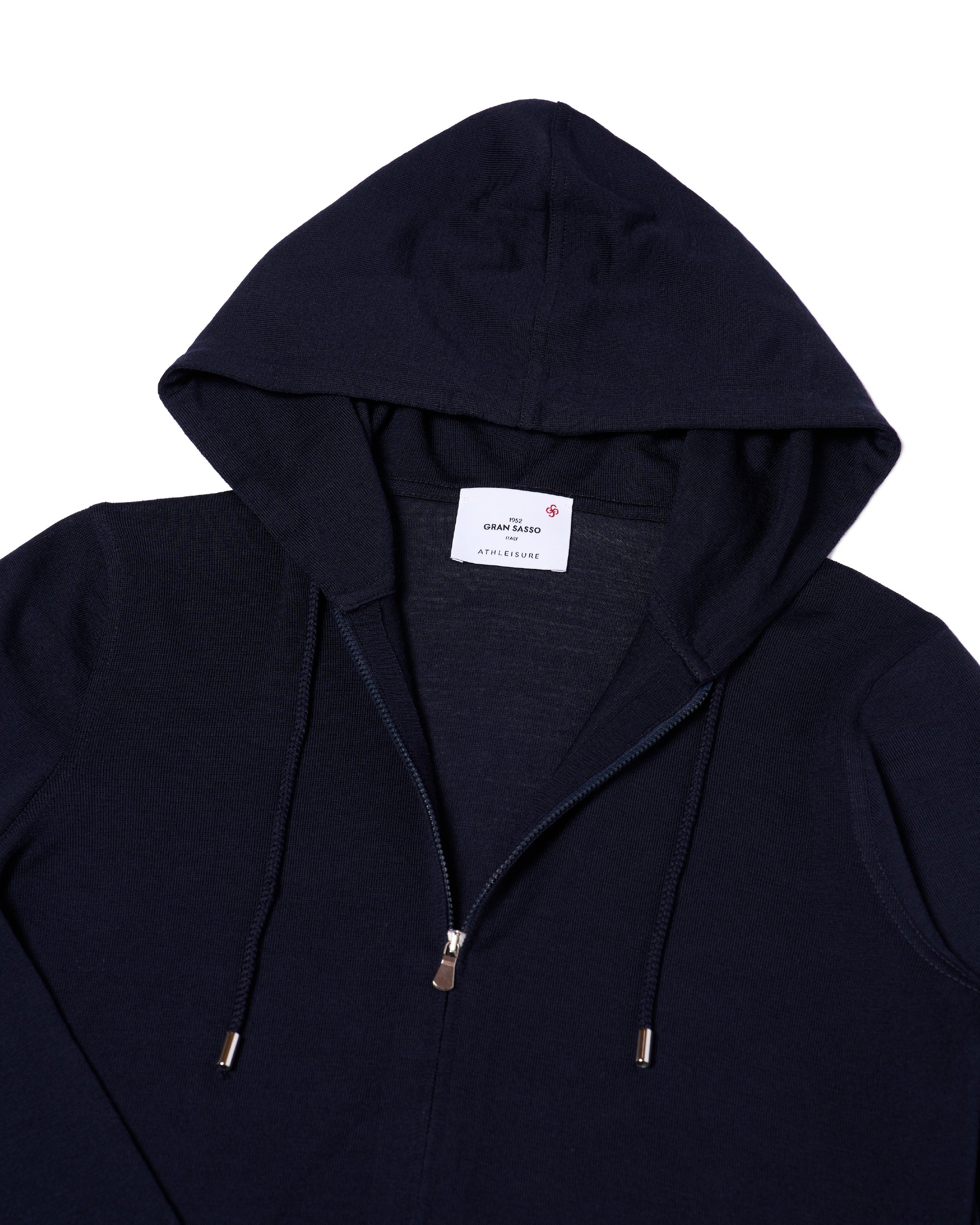 Knitted wool hoodie with zip - Navy blue
