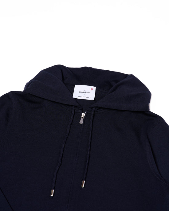 Knitted wool hoodie with zip - Navy blue