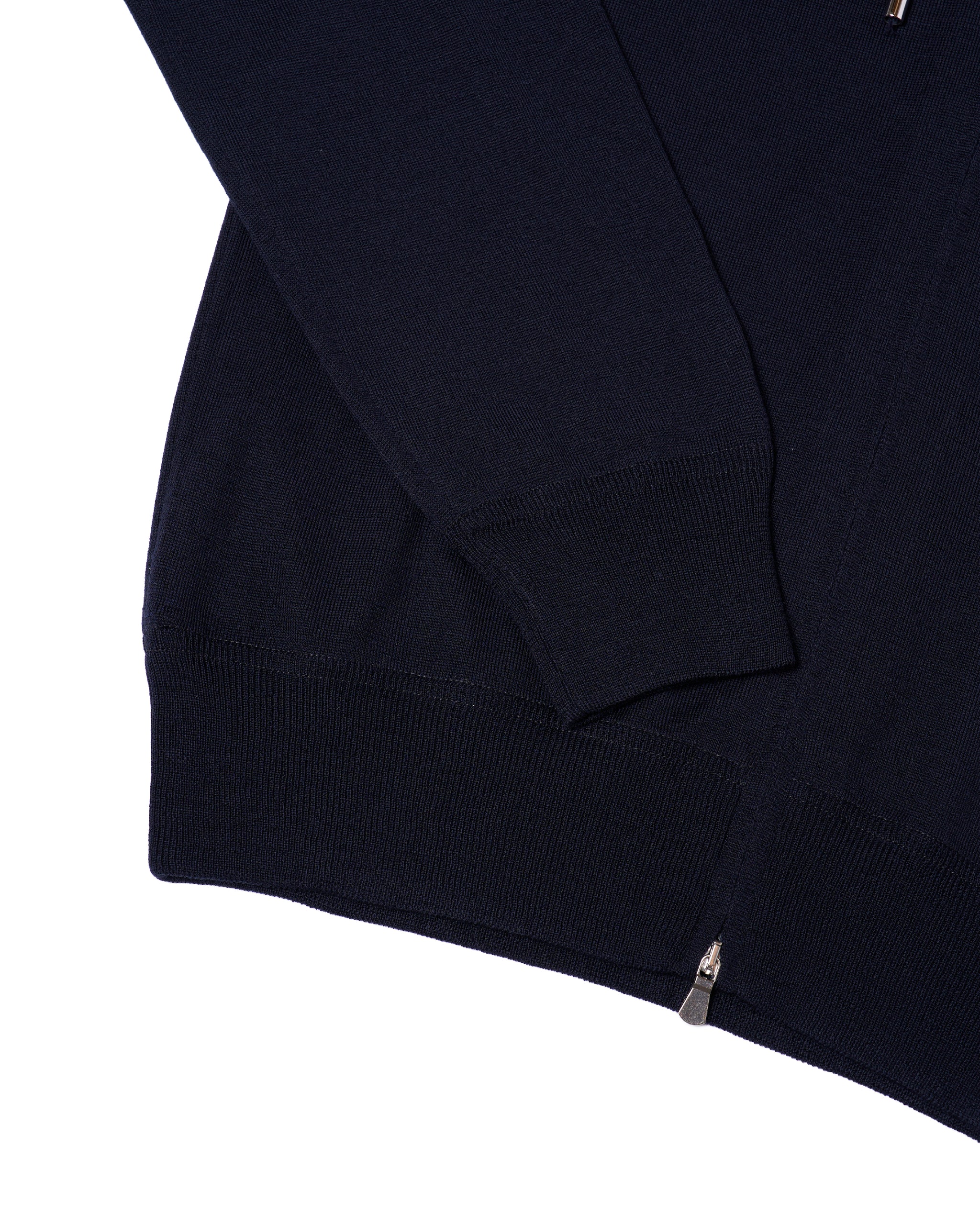 Knitted wool hoodie with zip - Navy blue