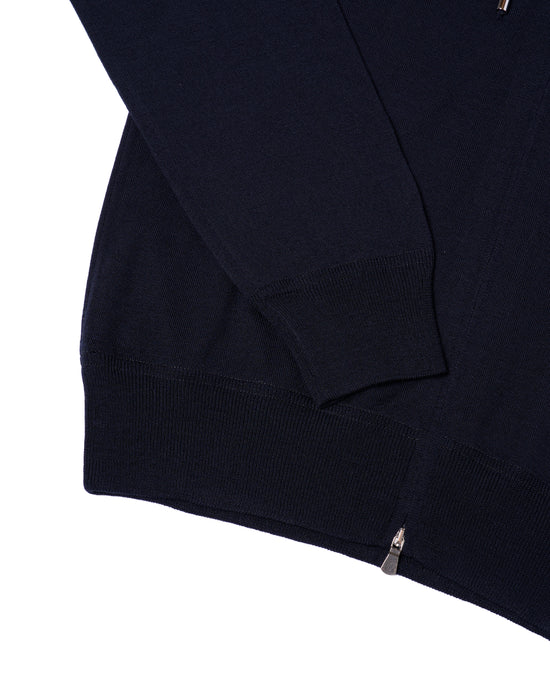 Knitted wool hoodie with zip - Navy blue